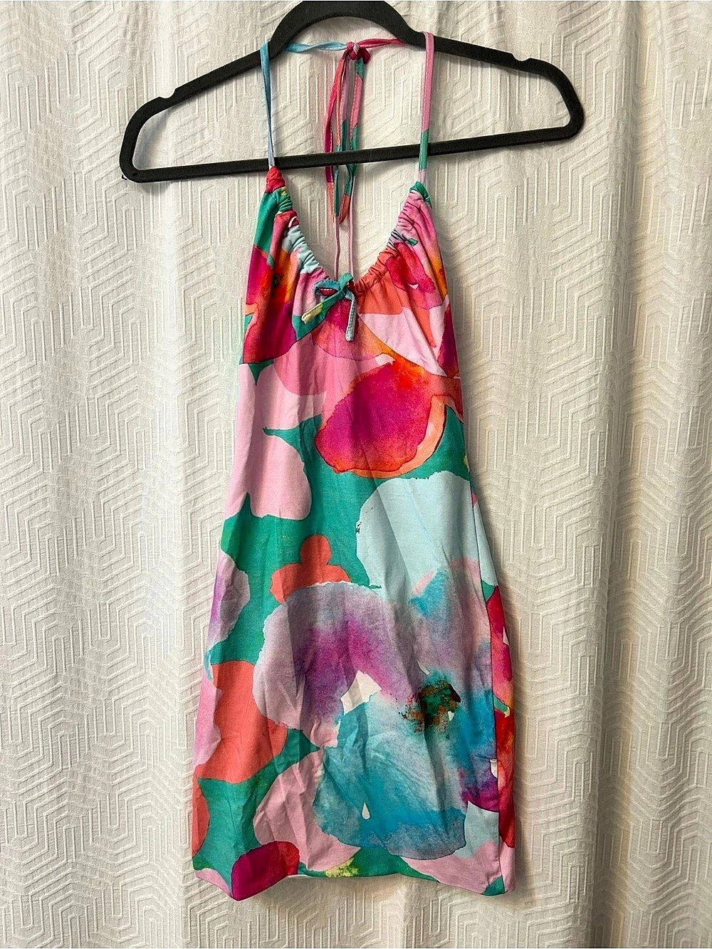 Tiger Mist Mystic Dress Abstract Mini Dress in Pink & Green Size Small
